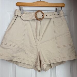 Skies Are Blue Beige Women's Cargo Shorts with Belt